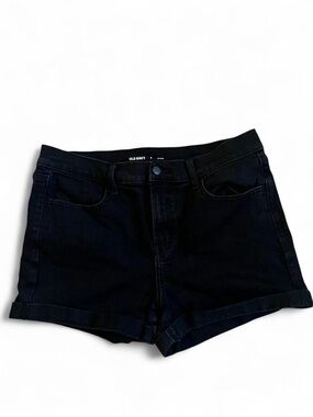 Old Navy Black Denim Mid Rise Roll-Hem Shorts